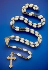 Vintage Catholic Rectangular White Milk Glass Rosary, Silver Tone Crucifix
