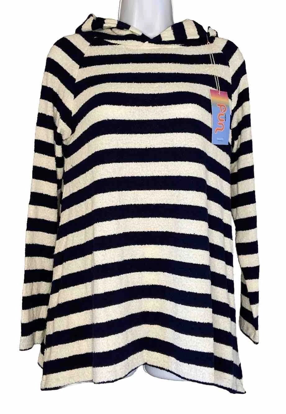 NWT Warm Fun Penfield Hoodie Sz M Navy Ivory Stripe Long Sleeve Terry Cloth $175