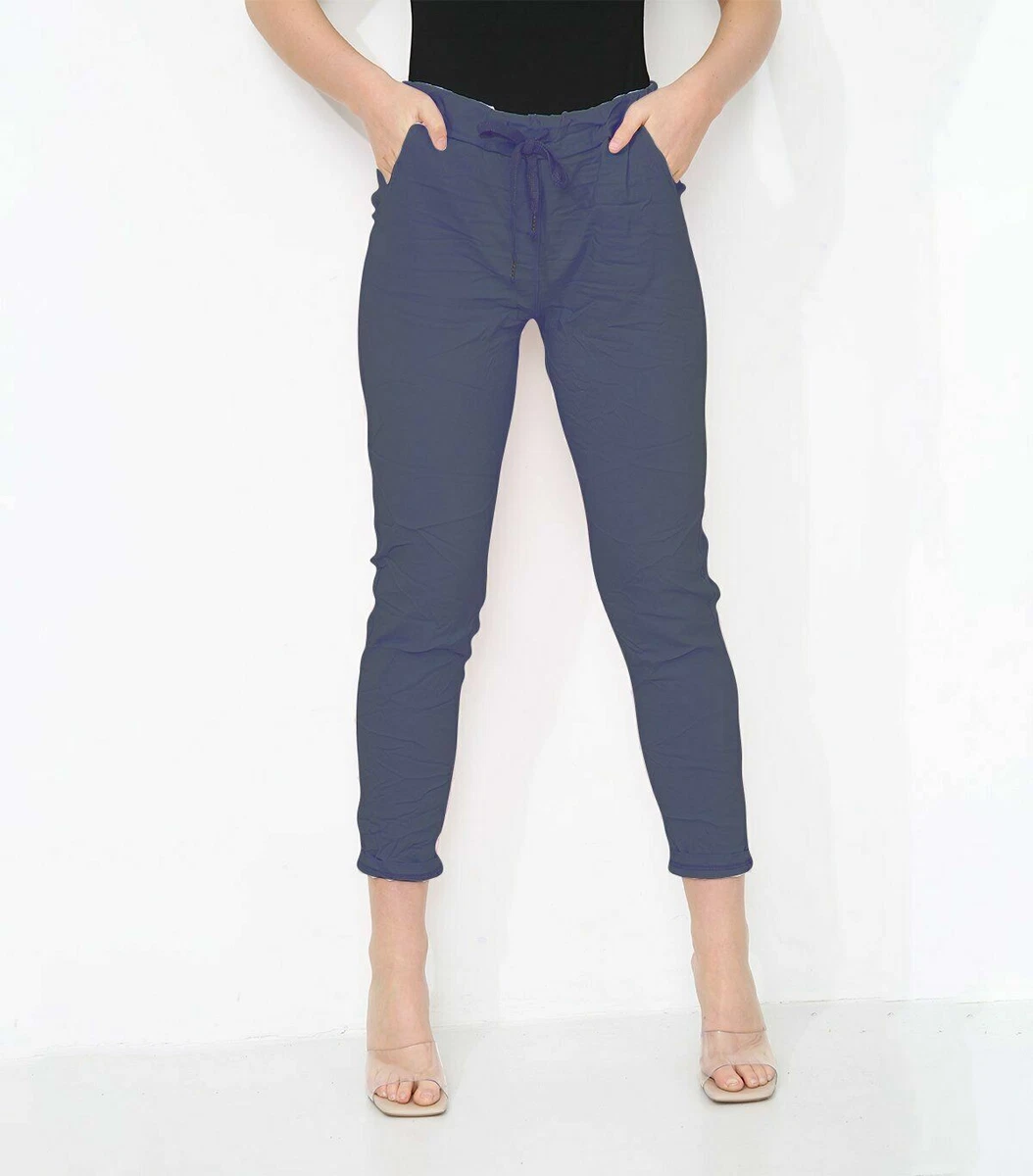 Women s Knot Front Cotton Stretch Trousers Slim Fit Bottoms Pocket Summer Pants