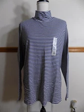 Croft & Barrow Women's Mock Turtleneck Long Sleeve Blue & White Stripe XXL *NEW*