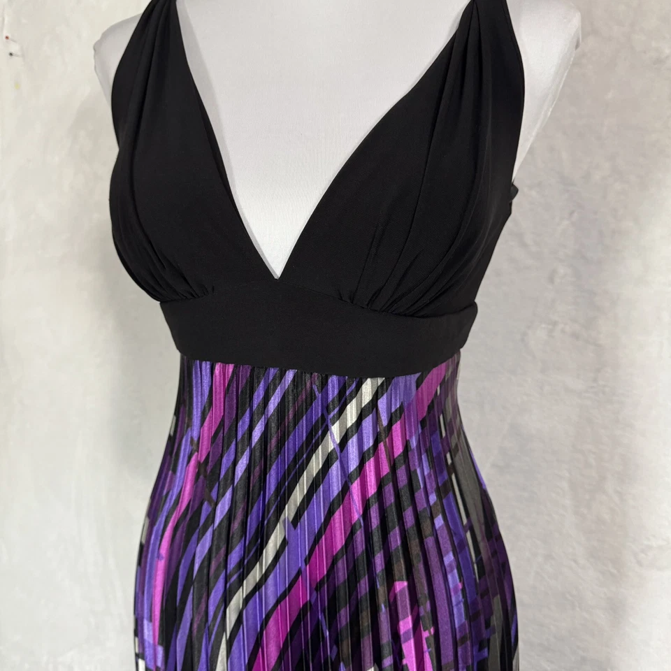 Betsy & Adam Boho Accordion Pleated Maxi Dress Size 4 Black Purple Groovy 70s - Image 4 of 4