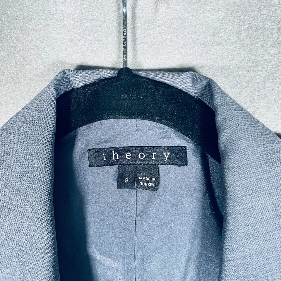 Blazer Theory Mujer 8 Azul Gris Mezcla de Lana Chaqueta Botón Único EE. UU. Foto 4 de 4