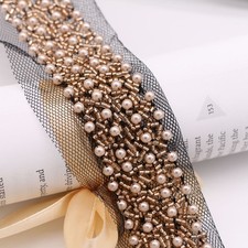 4Yards Handgemachte Perlen-Spitzenband Mesh-Träger Stoffbesatz Hochzeit DIY