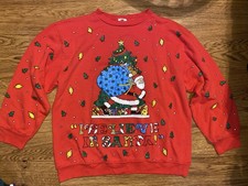 Vintage Holiday Time Christmas I Believe in Santa Ugly Red Sweatshirt Size Large