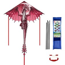 Large Big Red Dragon Kite, 170x71inch Single Line Colorful Kite with Long Tai...