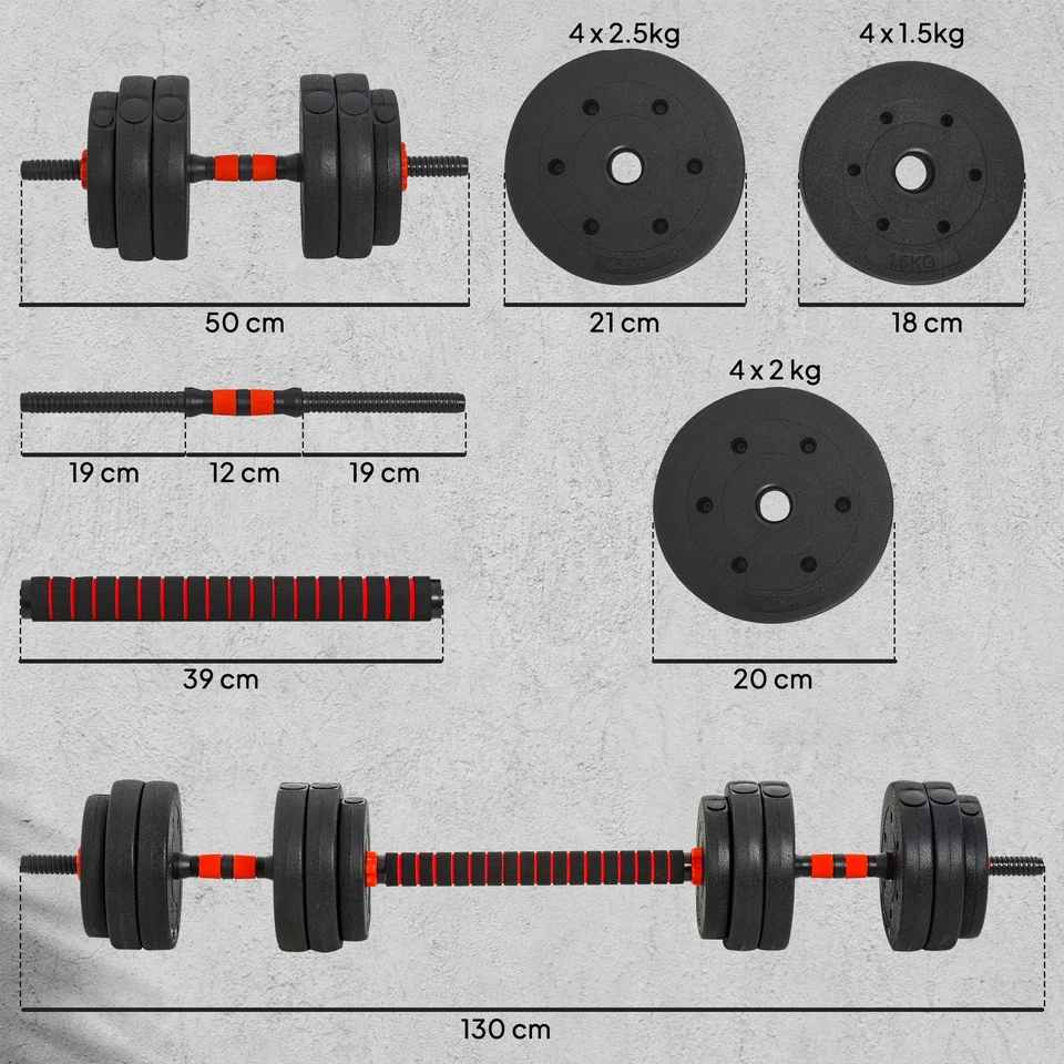HOMCOM 25kg Adjustable 2 IN 1 Barbell Dumbbells Weight Set Refurbished, photo 3 of 5