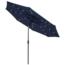 9FT Solar Powered LED Lighted Patio Umbrella with Tilt and Crank 6 Sturdy Ribs