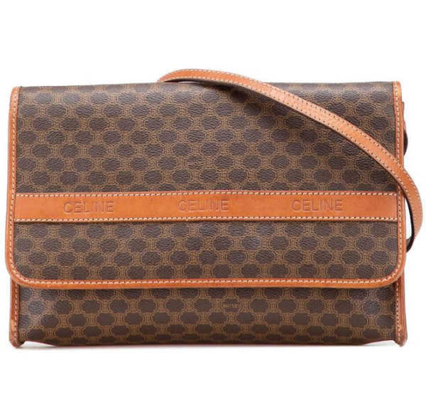 CELINE Vintage Macadam Shoulder Bag Brown PVC