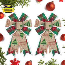 2 Pieces Christmas Bows for Wreath, Christmas Wreath Bow Red Green Natural Burla