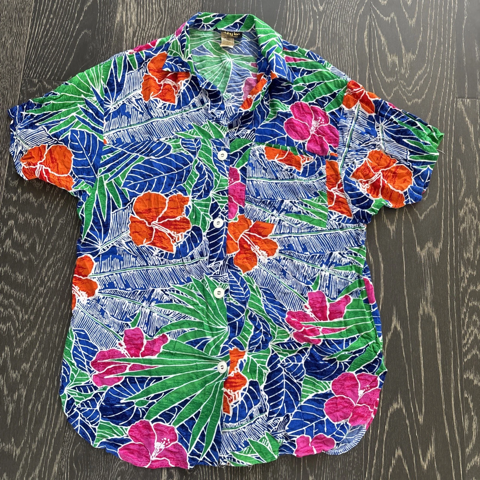 Robby Len Button Up Floral Made in USA Swimfashions Y2K 90s 80s Hawaiian Shirt