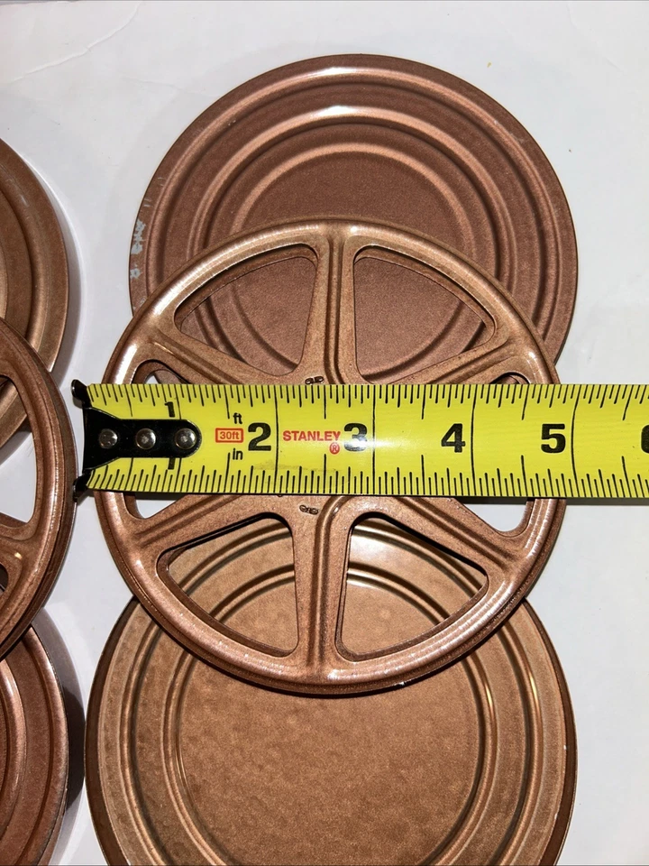 2 carretes de película metálica vacíos de colección de 5" 8 mm y estuche proyector de películas bronce dorado Foto 3 de 4