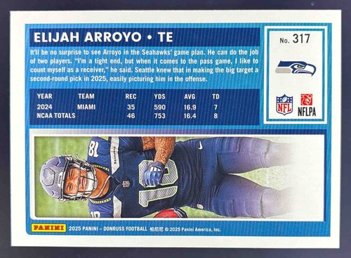 2025 Panini Donruss ELIJAH ARROYO #317RATED ROOKIES SEAHAWKS - Bild 2 von 10