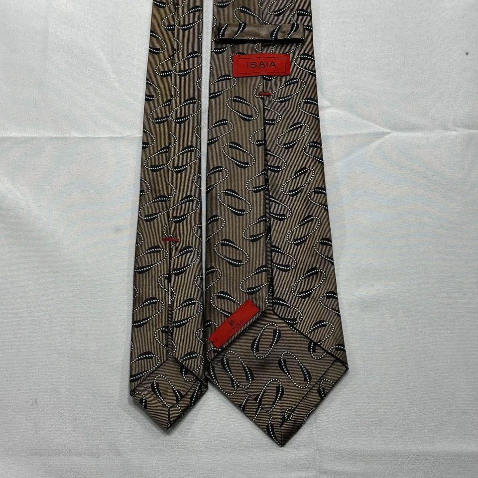 Галстук Isaia Napoli золотой геометрический 7-кратный шелковый галстук сделано в Италии 58 дюймов x 3,5 дюйма - Изображение 2 из 4