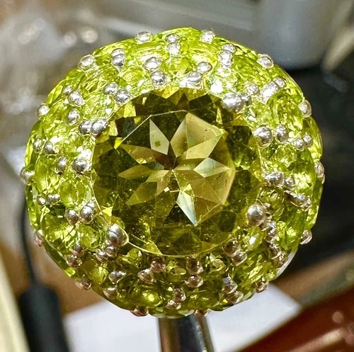Vintage Sterling Silver Natural Earth PERIDOT DOME Ring  8.1 Grams