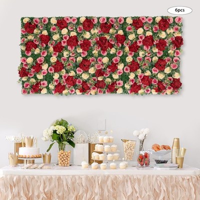 6 Pcs Wedding Artificial Flower Wall Panel Backdrop Rose Hydrangea Flower Decor