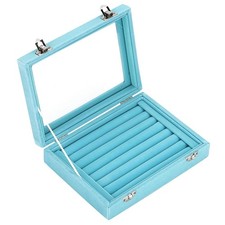 Ivosmart 7 Slots Velvet Glass Ring Jewellery Display Storage Box Light Blue