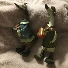 2 Vtg 11” Tii Collections Wood Resin Thanksgiving Harvest Indian Pilgrim Ducks