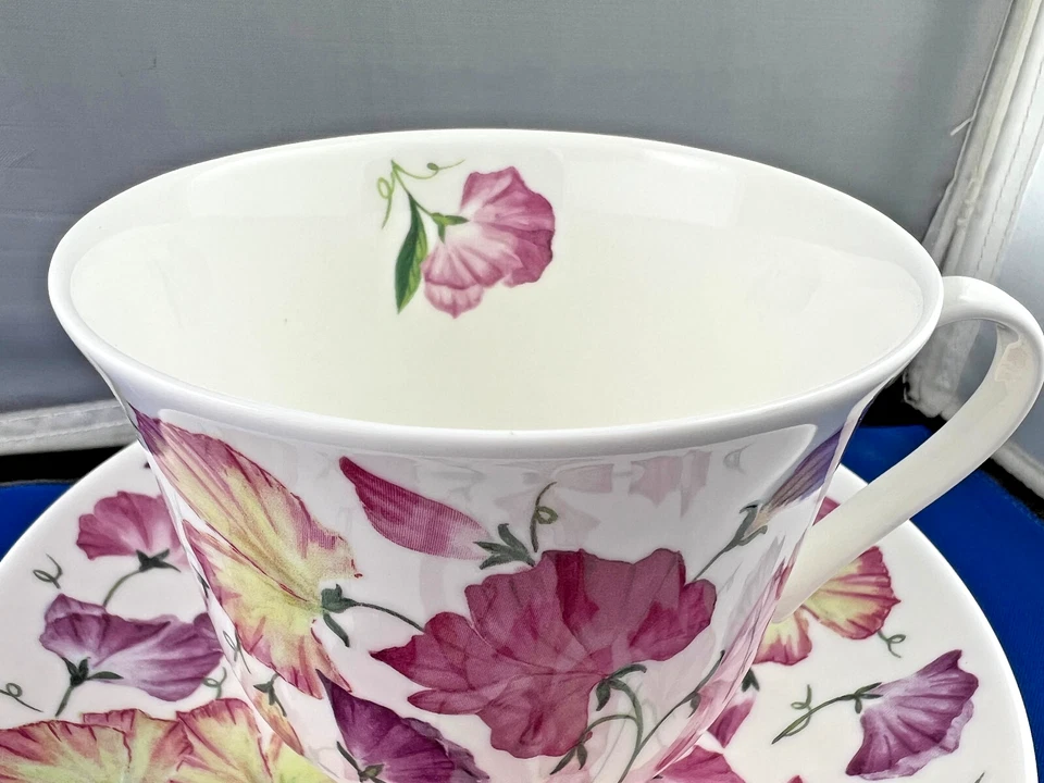 PLATILLO TAZA DESAYUNO PORCELANA HUESO ROSA GUISANTE DULCE, KIRKHAM, HECHO EN INGLATERRA NUEVO Foto 2 de 4