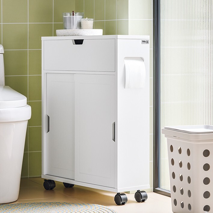 SoBuy Slim Toilet Storage Cabinet - Narrow Space Organizer With Wheels