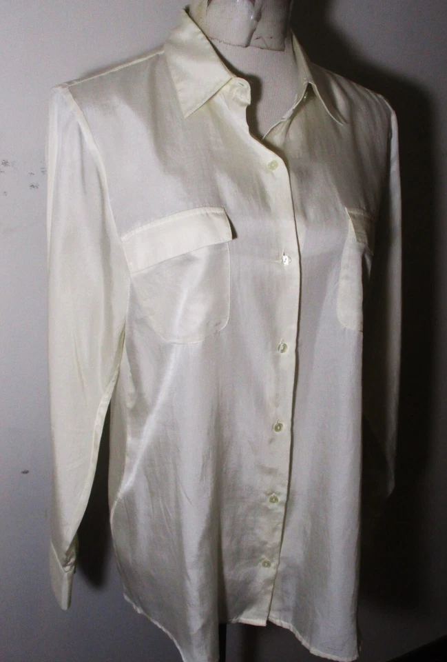 L.L. Blusa BEAN beige seda manga larga para mujer talla 12 Foto 3 de 4