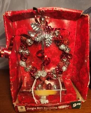 Holiday Seasons Jingle Bell Stocking Hanger • Red & Silver Wreath 