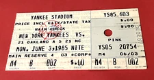 6/3/85 YANKEES TICKET STUB-RICKEY HENDERSON HR#56/KINGMAN HR#389/WINFIELD 4 HITS