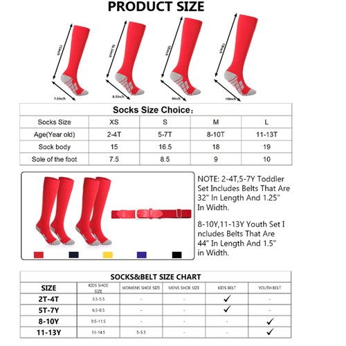 Youth Baseball Socks & Belt Softball T-Ball Athletic Combo Set for Boys Girls - Picture 7 of 8