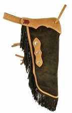 Brown Suede Leather Western Horse Saddle Chinks / Chaps Basketweave Hand Tooling
