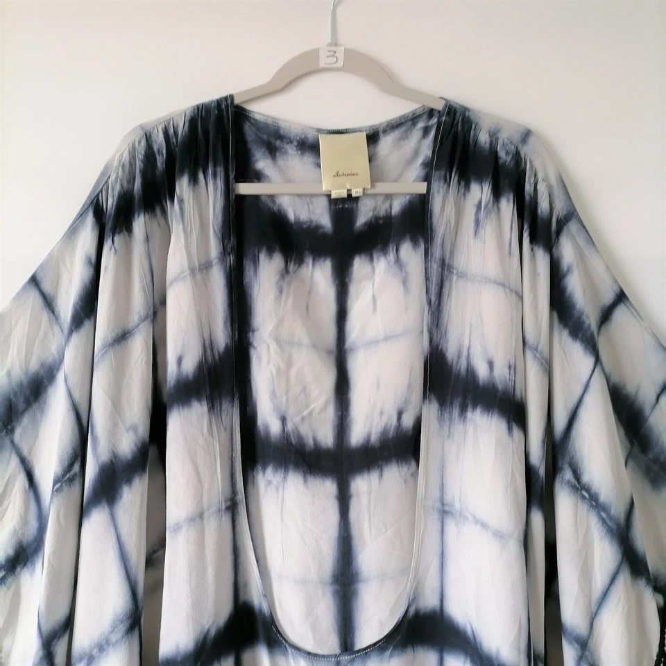 Blusa kimono poncho seda tie dye azul y blanco Elevenses para mujer talla única Foto 2 de 4