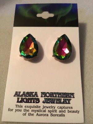 northern lights aurora borealis Austrian crystal gorgeous pear-shaped post  earr
