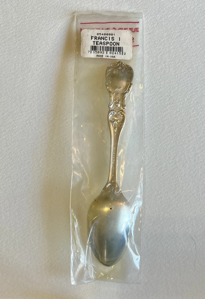Cucharadita Reed & Barton Francis I plata esterlina 6" nueva en paquete original Foto 4 de 4