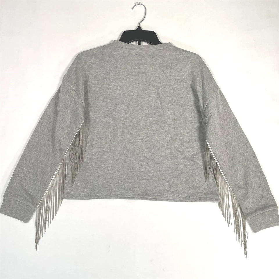 Romeo Juliet Metallic Fringed Sweatshirt Women X-Small Long-Sleeve Fleece Gray - Image 2 of 4