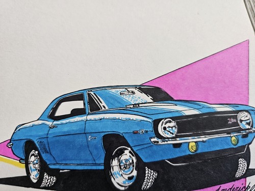 Mustang Camaro Street Rod Coupe T. Frederick ORIGINAL ART Car Hot Rod Drawing - Picture 7 of 13