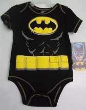 NWT DC Comics Batman Suit 1 One Piece Black Yellow Logo 0-3 Mo Boys Girls Baby