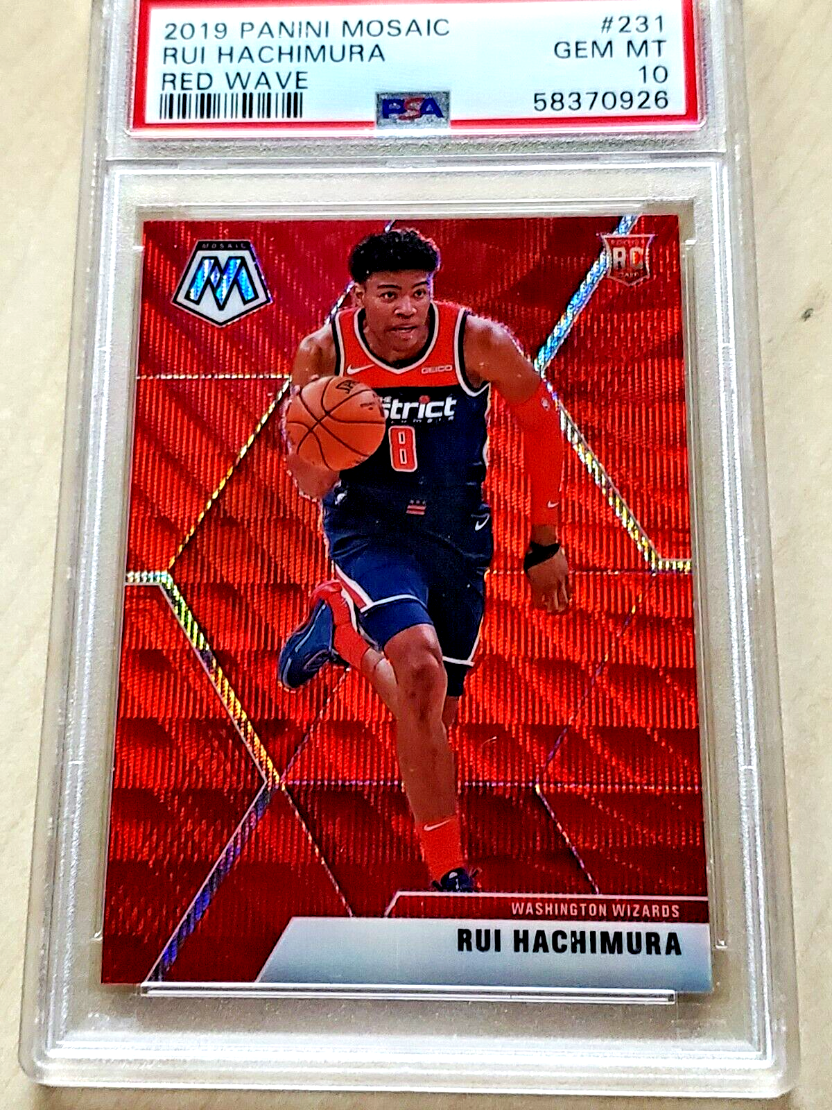 2019 PANINI Mosaic Rui Hachimura Rookie Red Wave Prizm Refractor RC PSA10  #231