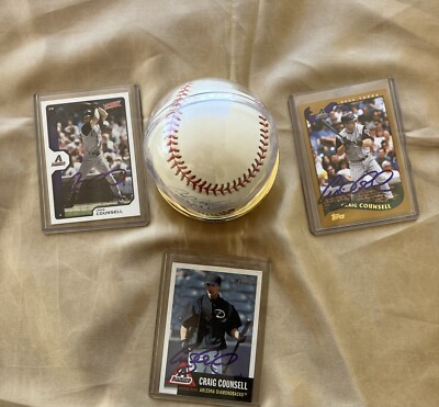 Arizona Diamondbacks Craig Counsell collectors' baseball and 3 baseball cards.