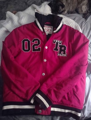 True Religion Men's Red Varsity Jacket Embroidered Logo Snap Button M