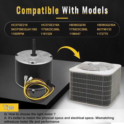 Repuesto motor ventilador condensador 5KCP39DGY543S, 1/5HP, 1100RPM - Imagen 3 de 8