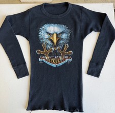 Harley Davidson HD 1987 3D Emblem Waffle Vintage Long Sleeve Shirt Medium Black