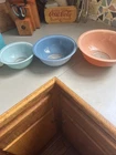 Vintage Pyrex 3 Mixing Nesting Bowls Clear Bottom 323 325 326 Set