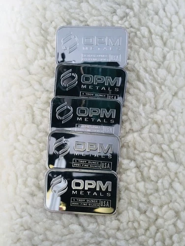 (5) Silver Bars 1 oz Troy .999 Fine OPM Bullion
