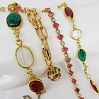 Estate Lot of 4 Vintage Gold Tone Costume Jewelry Bracelet Multi Color Scarab +