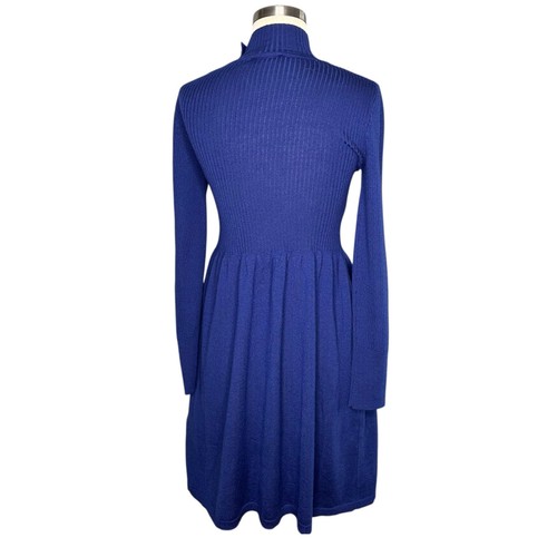 LUISA SPAGNOLI Royal Blue Ribbed Knit Button Accent Wool Sweater Dress Size S - Picture 3 of 8