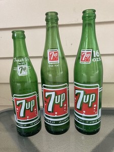 Vintage 7-up Glass Bottles, 1964, 1966, & 1963