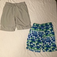 Eddie Bauer Swim Trunks Boys Small 7/8 Blue Green/Grey Mesh Lined Pockets