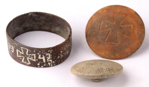Ring WW2 German Iron Cross Germany WWII Trench art Button Wehrmacht Military set
