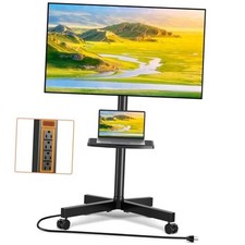 Mobile TV Stand with Power Outlet, Tilt Rolling TV Cart for 23-65 inch Screens