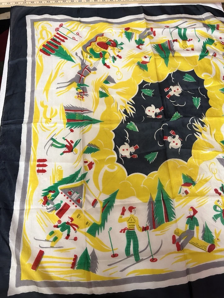 Bufanda Vintage GAP 100% Seda Hecha en Italia Invierno Patinaje Escena Vacaciones 33x33 Foto 3 de 4