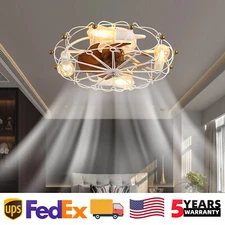 20 inch Caged Reversible Ceiling Enclosed 6 Speeds White Fan Light Kit Farmhouse