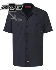 CHEVROLET Retro Bowtie Patch DICKIES Short Sleeve Work Shirt Classic CHEVY S-5X